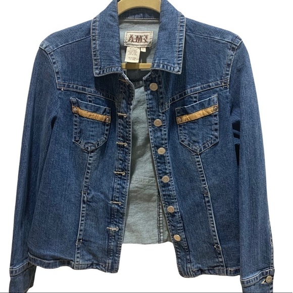 Ami Jackets & Blazers - AMI Denim Button Down Jean Jacket w/ Tan Trim Sz S